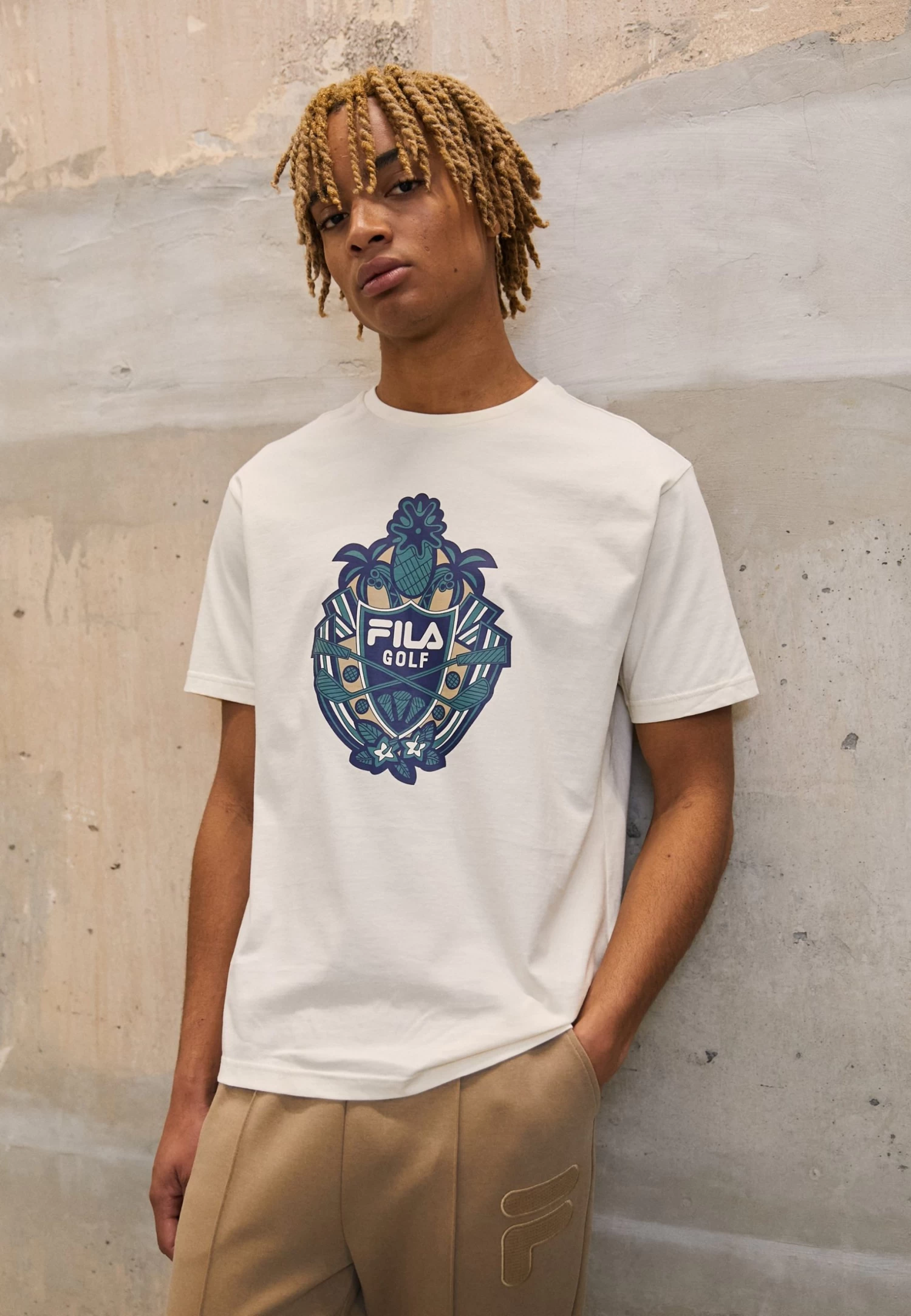 Fila Twistetal Graphic Tee - Print T-Shirt - Antique White